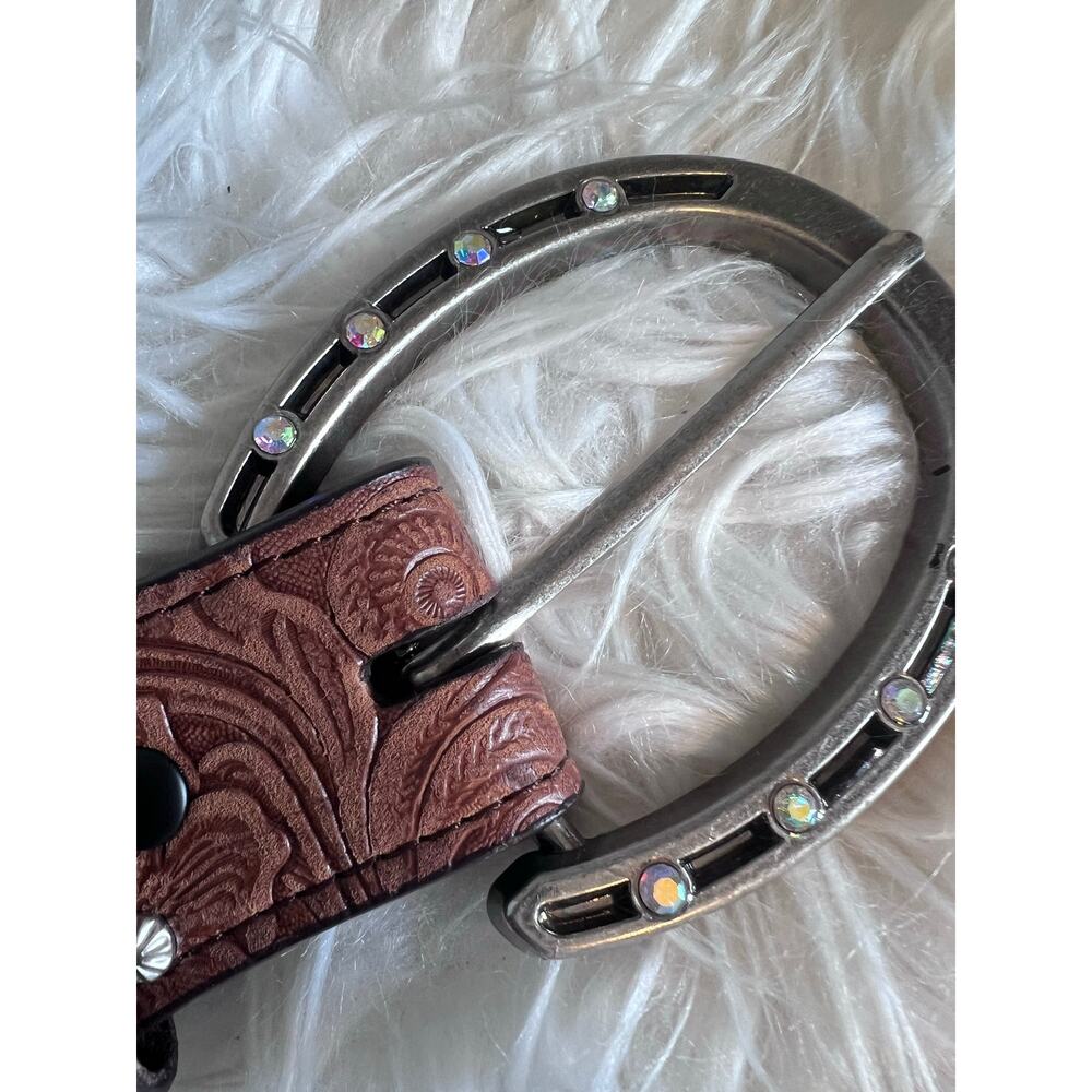 3d Angel Ranch Women’s L Belt Elastic Bling Horseshoe Rhinestone Leather Rodeo - Picture 2 of 7